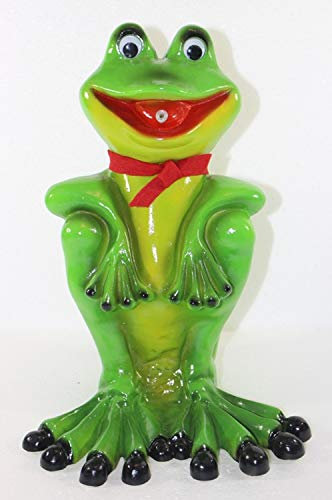 RAKSO Deko Garten Figur Gartenfigur Tierfigur Teichfigur Wasserspeier Frosch mit Schal sitzend aus Kunststoff Höhe 32 cm