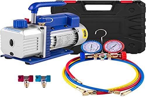 VEVOR 220V Vakuumpumpe 4CFM Unterdruckpumpe Vakuumgeräte Pumpe 1720RPM Klimaanlage Unterdruckpumpe, Verteiler-Manometer-Set für Klimaanlage Kfz-Kühlsystemen