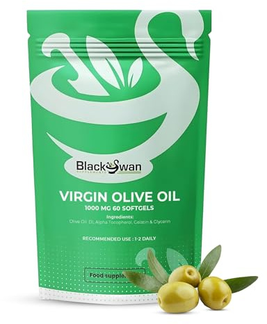 Black Swan Virgin Olive Oil Softgels - 1000mg Cold Pressed Antioxidant Formula for Skin Care and Lipid Routines - Daily Mediterranean Lifestyle Wellness Natural Supplement - 60 Softgels 2 Month Pack