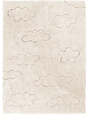 Lorena Canals - Alfombra Lavable para habitación de niños. Colección Rugcyled Nubes en Color Natural - Hecho a Mano en Forma Rectangular y con Algodón Natural y Tintes Ecológicos - Tamaño: 120x160cm