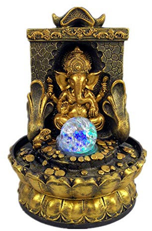 Ganesha - Fuente de agua para interiores, estatua de Buda de elefante, fuente de mesa con bola rodante, fuente zen para decoración del hogar, oficina, dormitorio, escritorio (estilo 2)