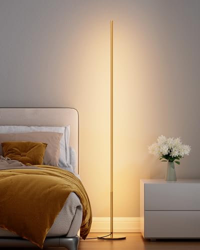 EDISHINE Lampada da Terra LED, 19W Piantana Dorata Dimmerabile, Lampada da Lettura Moderna con Interruttore a Pedale, Bianco Caldo 3000K, 146cm Colonna per Soggiorno, Camera da Letto, Sala Giochi