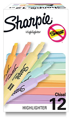 Sharpie Tank Highlighters Mild Pastel Colors Assorted Chisel Tip 12 Count
