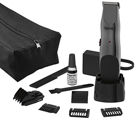 WAHL Groomsman afeitadora eléctrica de precisión, sin cable y con batería recargable, para barbas largas & Wahl 5640-1016 - Recortadora para oreja, nariz y ceja, color plata satinada