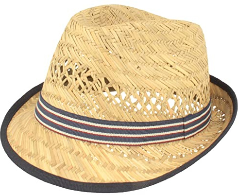 Breiter Sombrero de paja para niños Sombrero de verano Sombrero de sol 100% Paja Ligero, Cinta Rojo Blanco Azul, 53