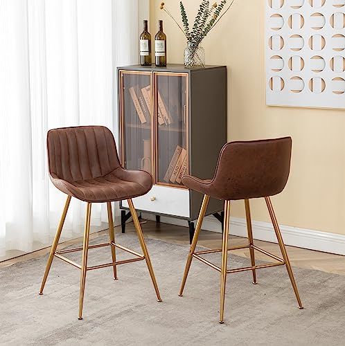 Sidanli Brown Velvet Bar Stools-Set of 2, 24 Inch Bar Stools for Kitchen Counter