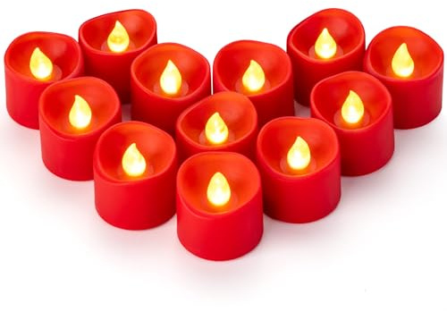 Yakpo 12 velas de té rojas sin llama, funciona con pilas, velas votivas LED parpadeantes eléctricas, velas artificiales, paquete al por mayor para Navidad, bodas, decoraciones románticas para fiestas