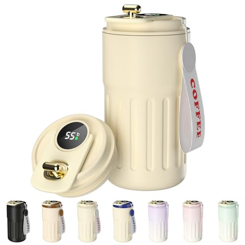 Homealexa Kaffemugg digital display termosflaskor 410 ml 316 rostfritt stål resemugg isolerad vakuum termosmugg läckagesäker resemugg med lock för kaffe