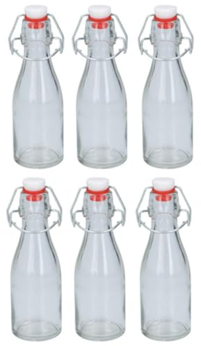 6PCS 150ML Leak Proof Clear Glass Vinegar Bottles with Plastic Swing Clip Top Easy Cap Airtight Stopper Lids Reusable Traditional Classic Style Oil Sauce Beverage Storage Dispenser for Home Kitchen