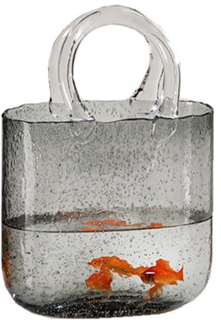 DZGUAI Vaso in vetro, vaso per borsa con ciotola per pesci, vaso di fiori a forma di borsa - per decorazione della casa, enterpiece, ufficio, giardino (grigio)