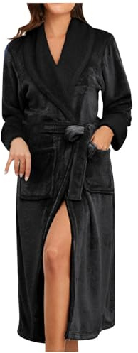 Peignoir en Velours Femme Robe De Chambre Polaire Femme Chaud Épais Long Flanelle Peignoirs De Bain Pour Femmes Hiver Longue Pyjama avec Ceintures Vêtements de Nuit avec Poches Doux Confortables