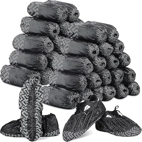 TESIN 300 Pcs Disposable Shoe Covers,Non Slip Boot Covers Slip Proof Shoe Cover for Indoors,Floor and Carpet Protectors Shoe Coverings,One Size Fits Most Black
