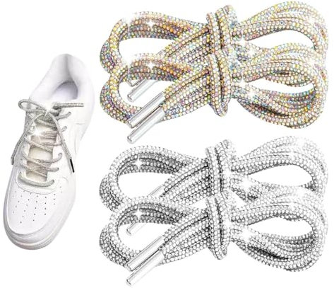 YSJCHEBS 4 skosnören med snören, runda rörskosnören, nya skosnören med snören, kreativa snören för skobyte, skotillbehör, Vit silver, Taglia unica