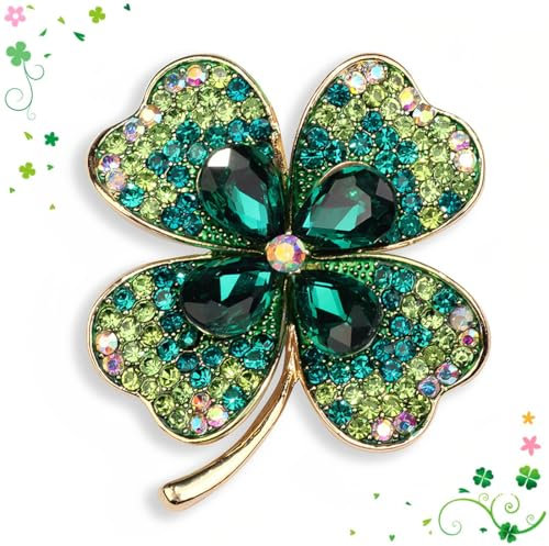 JEYORZY 1 Pcs Broche en Forme de Trèfle à Quatre Feuilles Broche Femme Vetement, Broche En Cristal Pour Femmes, Broche Femme, pour Femme Chapeau Sac Mariage Anniversaire éléGant Robe Accessoires