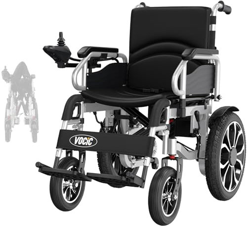 VOCIC V56 Sedia a rotelle elettrica pieghevole leggera 150KG,30KM sedia a rotelle elettrica stabile con pneumatici in gomma 40CM per tutti i terreni,Approvato dalla compagnia aerea,Garanzia di 5 anni