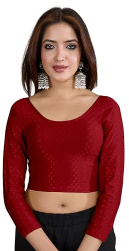 TRENDMALLS Women's Dobby Cotton Stretchable Saree Blouse-B03 Maroon