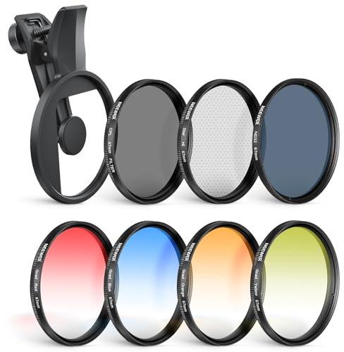 NEEWER 67mm Kit de Filtres ND Compatible iPhone, 7PCS Filtres Polarisants Circulaires CPL à Clipser + ND32 + Starlight + GND(Rouge/Orange/Jaune/Bleu) pour Objectif d'Appareil Photo Téléphone, FL-P12