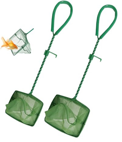2Pcs Fish Net Aquarium, Small Fine Mesh Fishing Net with 25cm Handle, Fish Tank Nets for Catching Fishes Shrimps or Cleaning Debris(Green)