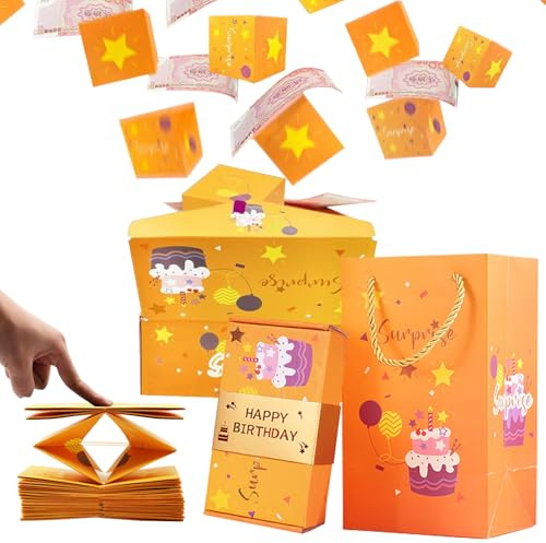 14PCS Scatole regalo esplodere pop up,scatola regalo compleanno surprise scatola regalo compleanno,scatola a sorpresa,Scatola di Esplosione Creativa Pop Up per genitori, amanti e amici(arancia)