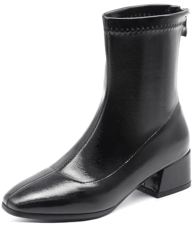 Diuniarza Stretch Bottes de Cheville Femme Bureau Bottillons Concise Low Block Bottes Bottillons Bureau Noir Taille 32 EU