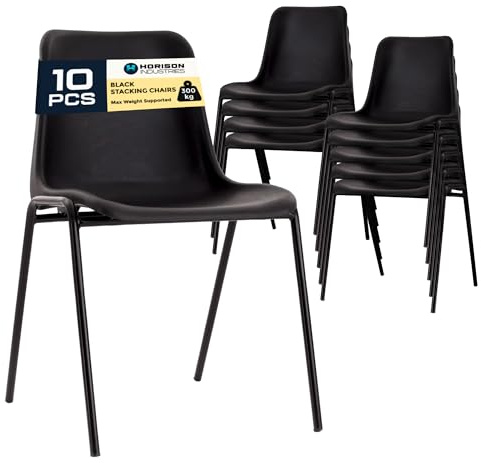 Stackable Chairs Set 10 pcs 80x45x36cm- Durable Plastic Canteen Chairs for Adults Reception, Dining Posture Canteen Chair Plastic Stacking Chair for Waiting Room, Bistro Dining, Capacity of 300kg