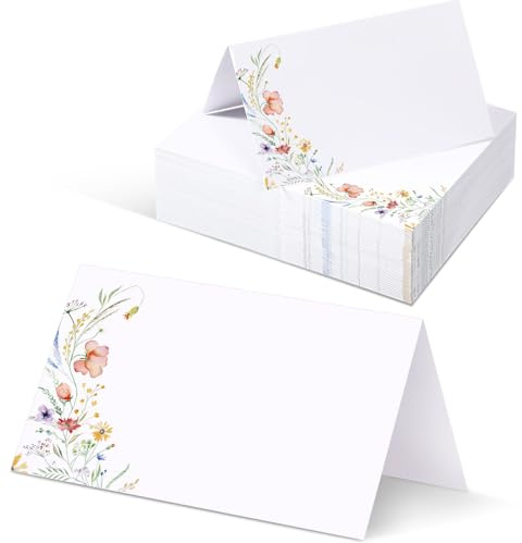 CHarmeFleur 50 Piezas Acuarela Flores Silvestres Tarjetas de Lugar Tarjetas de Mesa con Diseño Floral Tarjetas Plegables para Fiesta Boda