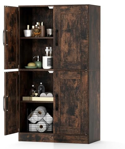 KOMFOTTEU Aparador Alto de Cocina, Mueble Buffet con Puertas y Estantes Ajustables, Armario Despensa con Dispositivo Antivuelco, para Salón, Entrada, Baño, 60 x 30 x 110 cm (Marrón)