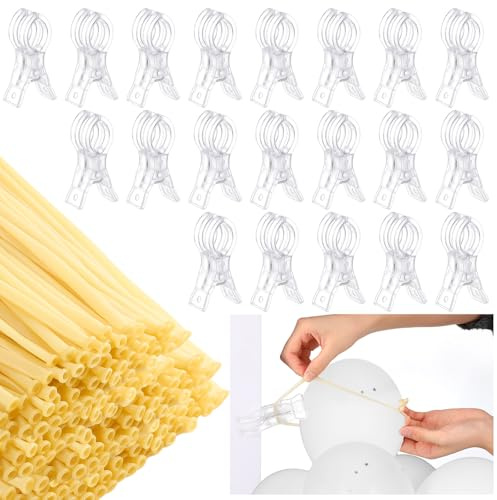 Amyhill 20 Pack Large Balloon Arch Clips 3.5 Inch Heavy Duty Clip and 200 Pcs Clear 260 Long Balloons for Balloon Arch Kit Birthday Decoration Crafts Woodworking Photography Studios