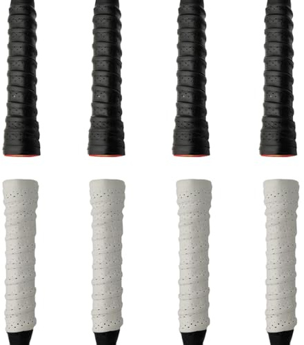 AEUXZA Juego de 8 Cintas de Agarre para Raqueta de Tenis con Diseño de Quilla, Sobregrip Antideslizante para Bádminton, Squash y Pádel, Absorbente de Sudor, 4x Negro y 4x Blanco