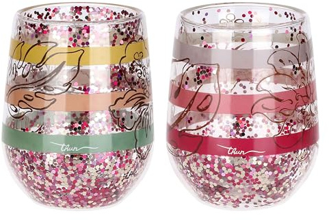 THUN - Set 2 tumbler con fenicotteri Eleganza Esotica - Vetro borosilicato, 200ML 6,5X10H CM