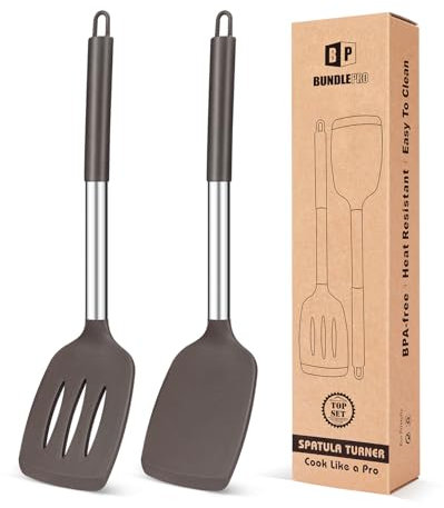 Packung mit 2 festen Wendern aus Silikon, geschlitzten Pfannenwendern mit Antihaftbeschichtung, hochhitzebeständigen, BPA-freien Kochutensilien, idealem Kochgeschirr für Fisch, Eier, Pfannkuchen