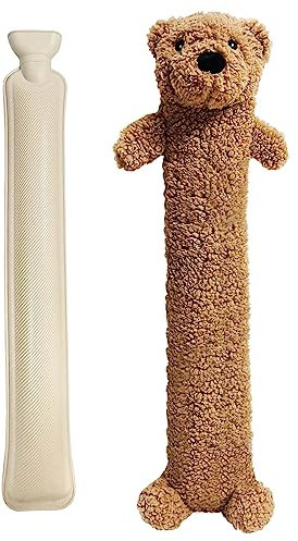 Bseical 2L Wärmflasche Lang Mit Weichem Bezug, Abnehmbare und Waschbare für Kinder, Premium wärmflaschenbezug, Wärmflasche Bär Weiches Plüsch Nettes, Geschenk (Bär)