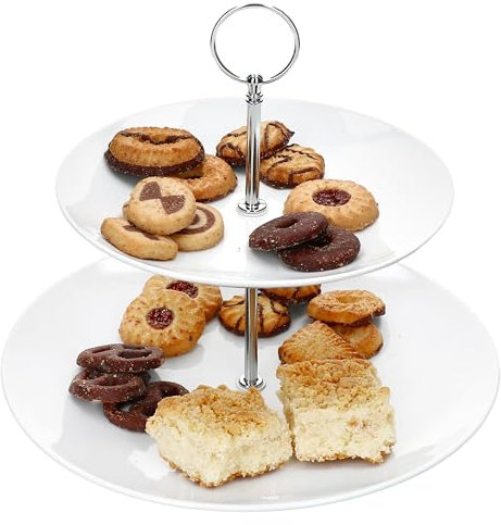 MamboCat Anna Présentoir à biscuits à 2 étages en porcelaine pour la vie quotidienne, les anniversaires et Noël - Diamètre : 27 cm - Élégant présentoir à biscuits avec 2 étages - Plateaux de service