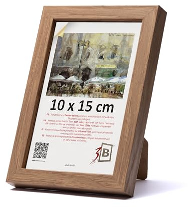 3-B Marco de Foto MEGA - marrón (roble con grano de madera visualmente suave) - 10x15 cm - marco para fotos de madera con cristal acrílico