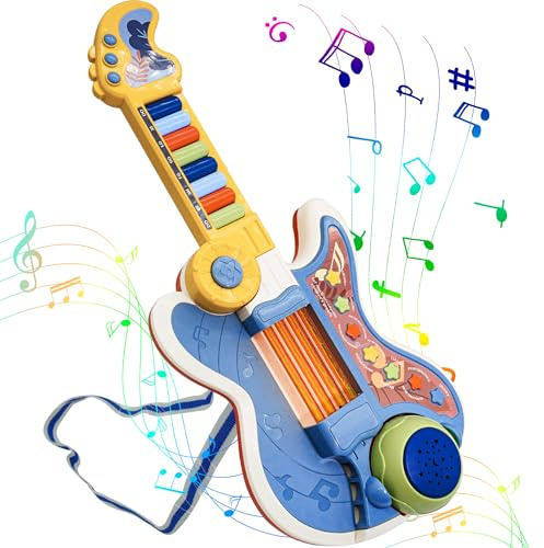 Toddlers Guitar, 4 in 1 Kids Guitar and Piano Guitars for Toddlers 2-4 with Lullaby Projector Toy for Kids Musical Instruments Toys Birthday Gift for a 2 3 4 5 Year Old Boys Girls Gifts