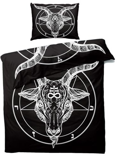 MOBEITI Schwarz Gothic Bettwäsche 135x200, Pentagramm Baphomet Satanische Wendebettwäsche - Deko & Geschenke, Weiche Mikrofaser Bettbezug Set 2teilig, 1 Kissenbezug 80x80, mit Reißverschluss