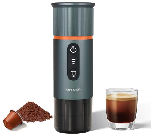 COTGCO Machine à Cafe Portable pour Voyage: Machine Expresso Portable pour Voiture et Camping - Chauffage Rapide - Café à Tout Moment - Compatibilité NS Capsules - Bleu