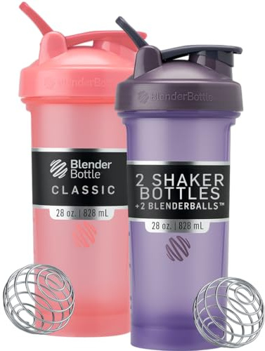 BlenderBottle Classic V2 Shaker Bottle Perfect for Protein Shakes and Pre Workout, 28-Ounce (2 Pack), Pink and Purple