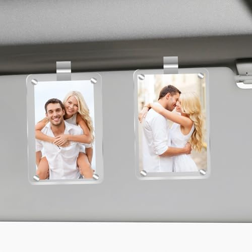 2 soportes magnéticos de acrílico para fotos personalizadas y accesorios de coche, clip para visera, marco personalizado, adecuado para fotos familiares o personales