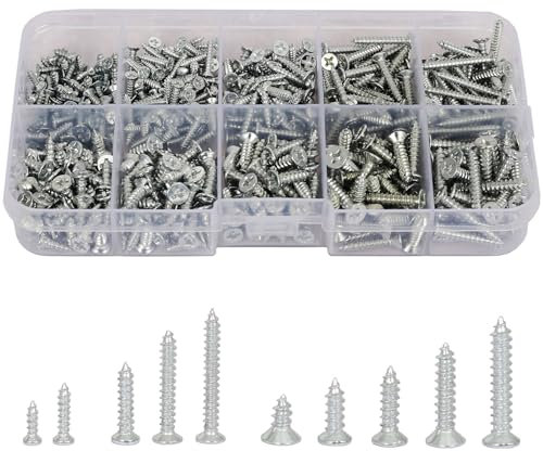 535 Stück Holzschrauben Set Selbstschneidende für Holz & Kunststoff (M2 6/10mm, M2.5 12/16/20mm, M3 10/12/16/20mm) - Kleine Schrauben Set mit Aufbewahrungsbox, Vollgewinde, Verschiedene Längen