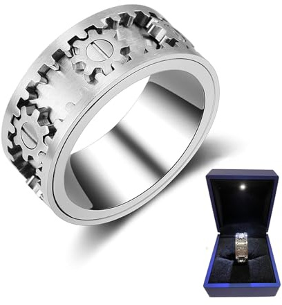 Fidget spinnare ring rostfritt stål, herr stressavlastning ångest komfort spinner fidget ring band adhd autism sensoriskt mode ring fingerleksaker (10)