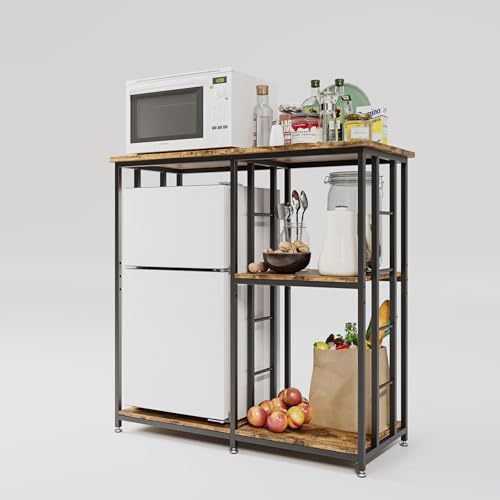 COCOLUCKY Mini soporte para nevera con almacenamiento, barra de café con mini espacio para nevera, armario con almacenamiento, armario de bar con nevera, soporte para microondas, estante para