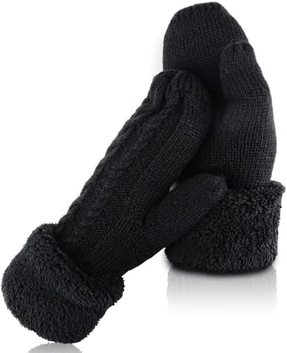 TOYTOPIE Tricot Gants et Moufles Femme, Noirs Tricotés Gants Hiver moufles, Super Epais Chaud Mitaines Moufles, Cadeau d'Anniversaire Noël Parfait pour Femmes, Filles, Amants Maman