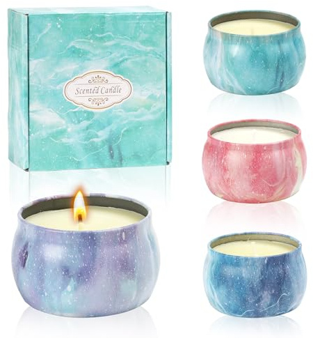 Velas Aromaticas Regalo, 4 Piezas Velas Perfumadas de Cera de Soja Natural para Aromaterapia, Decorativas para Yoga Baño Dormitorio, Regalo para Mujer Mama Amiga en Cumpleaños