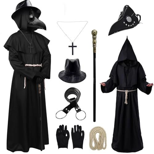 Anbnoco Disfraz de Médico de Peste, Disfraz de Halloween, Medieval Steampunk Disfraces Juego de Accesorios, Retro, para Hombre y Mujer, para Halloween, Carnaval, Cosplay (XL)