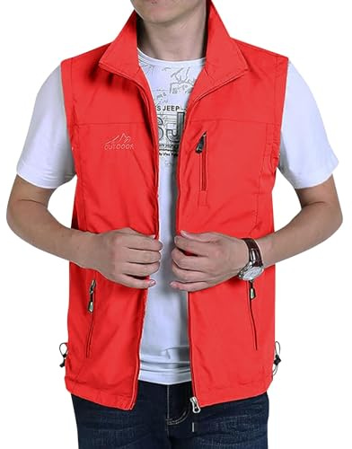 Gilet sans Manche Homme De Peche Manches Vetement Chasse Zippé Multipoches Veste Gilets Sport Biker Blouson Travail Randonnée Et Loisirs Plein Air pour Hommes Femme en Jean Chantier Manteaux Orange