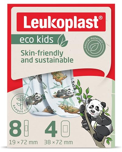 Leukoplast Eco Kids – Soft, Water Resistant, Absorbent Wound Dressings - Skin-Friendly White Bamboo Woven Fabric - Sustainably Sourced - 2 Sizes (1 Pack x 12 Plasters)
