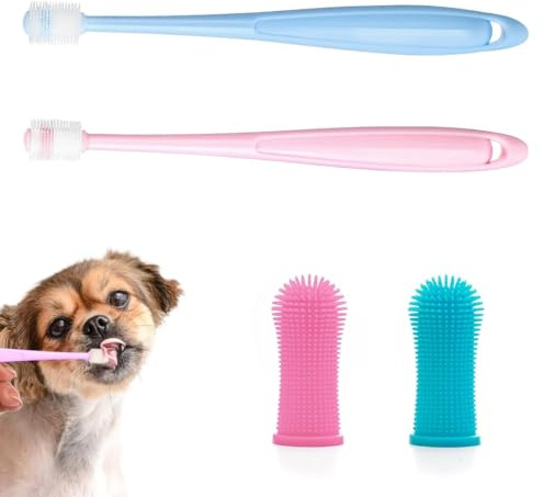 4 Piezas Cepillos De Dientes Pequeños Para Perros Y Gatos, Epillo De Dientes De Silicona Suave De 360 Grados Para Mascotas Cuidado Dental Para Perros Reutilizable Cepillo De Cuidado,Limpieza Profunda