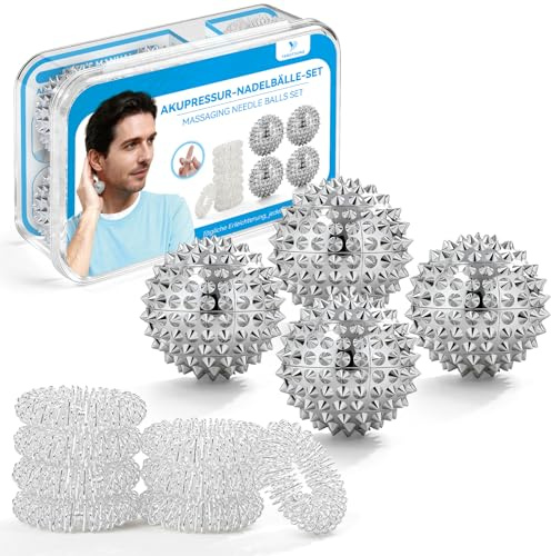 YANGTSUNG Massagebollsset, 4 Magnetiska Massagebollar + 8 Massageringar 30mm Diameter, Pigggmassageboll,Magnetiska Akrylbollar, Tryckpunktsboll för Stresslindring