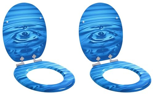vidaXL Asiento de Inodoro de Cierre Suave 2 pcs Gota Azul 44 x 38 cm, Baño Moderno, Tapa de Inodoro Elegante, Cierre Suave, Accesorio MDF, diseño cómodo y silencioso